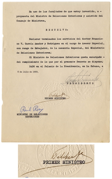 Fidel Castro Decree Signed as Prime Minister From 1960
